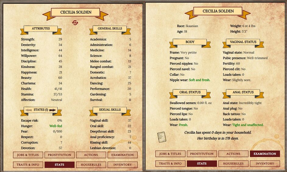 The Urchin girl's starting stats