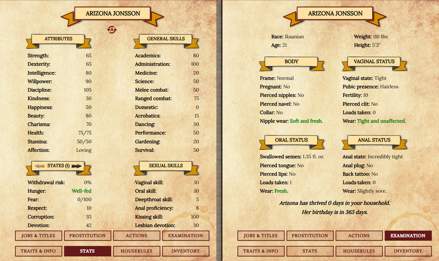 Arizona Alder's starting stats in SMR.