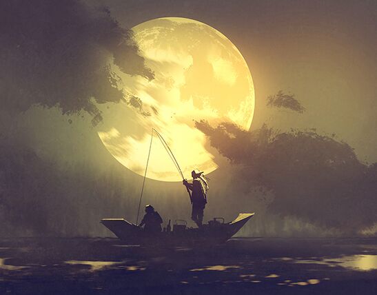 Fishing with rod and line from a rowing boat