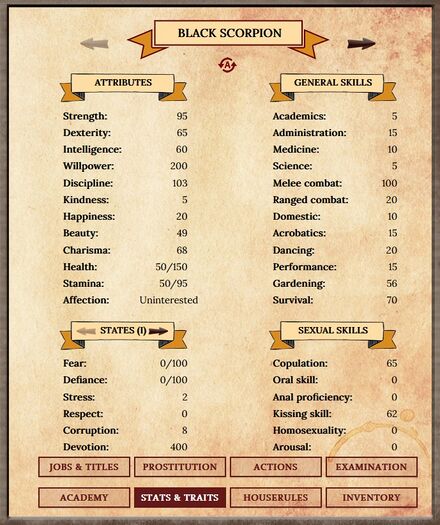 Black Scorpion starting stats sheet 1/3