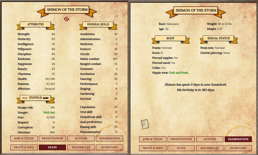 The monk's stats